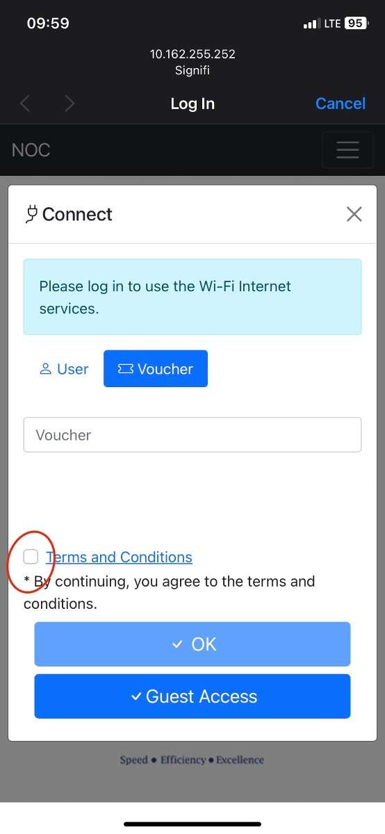 Wi-Fi Captive Portal - Voucher Access - T&Cs